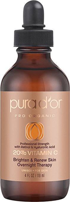 PURA D'OR 20% Vitamin C Serum Professional Strength Anti-Aging Skin Therapy Organic Argan Oil, Hyaluronic Acid & Vitamin E, 4 Fluid Ounce