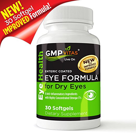 GMPVitas Enteric Coated Eye Formula- High Potency Omega-3 Supplement with Lutein, Astaxanthin Hyaluronic Acid, Vitamin C and E