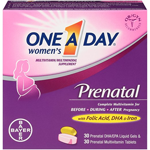 One A Day Women's Prenatal Multivitamins Two Pill Formula, 30 Count (2-Pack)