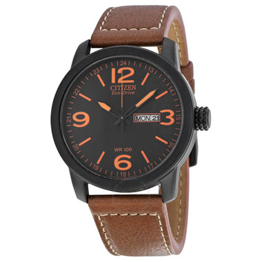 Eco Drive Black Dial Brown Leather Men's Watch