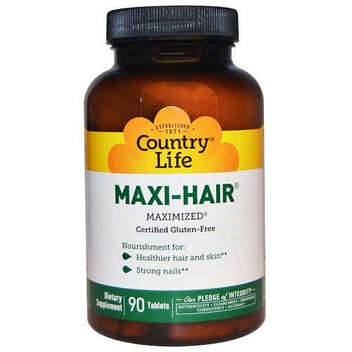 11 Country Life, Gluten Free, Maxi-Hair, Time Release, 90 Tablets