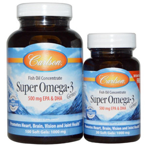 4 Carlson Labs, Super Omega·3 Gems, Fish Oil Concentrate, 1000 mg, 100 Soft Gels + 30 Free Soft Gels