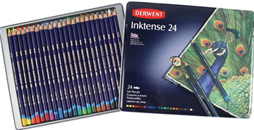 15 Derwent Drawing Pencils, Inktense, 4mm Core, Metal Tin, Watercolor, 24 Per Pack (0700929)
