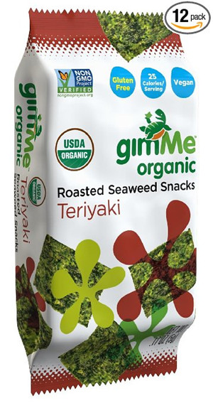 3 GimMe Health Foods Organic Roasted Seaweed Snacks, Teriyaki, 0.17 Ounce (Pack of 12)