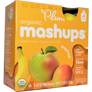 4 Plum Organics, Plum, Organic Mashups, Tropical, 4 Pouches, 3.17 oz (90 g) Each