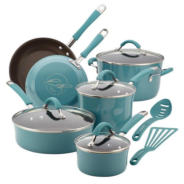 Rachael Ray Cucina Hard Porcelain Enamel Nonstick Cookware Set, 12-Piece, Agave Blue 1