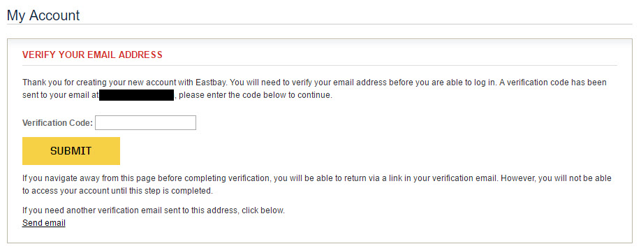 Eastbay输入验证码界面