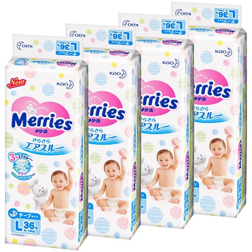 Merries 花王尿不湿 L码9～14kg 36片×4包