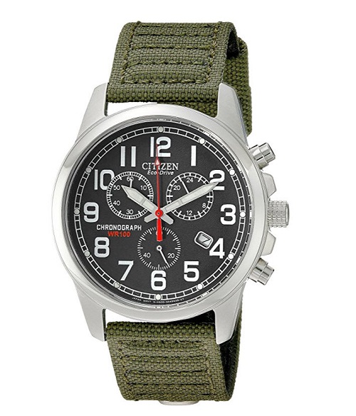 Citizen Men's AT0200-05E Eco-Drive Stainless Steel Watch with Green Canvas Band