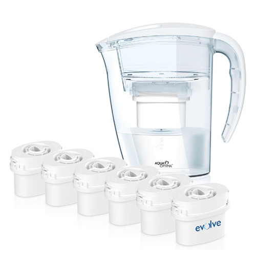 Aqua Optima 2.25L White Galia Water Filter Jug with 6 x 60 Day Evolve Filter Cartridges (12 Month Bundle)