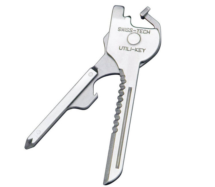 Swiss+Tech ST66676 Polished SS 6-in-1 Utility Key Multitool for Keychain for Auto, Camping, Hardware