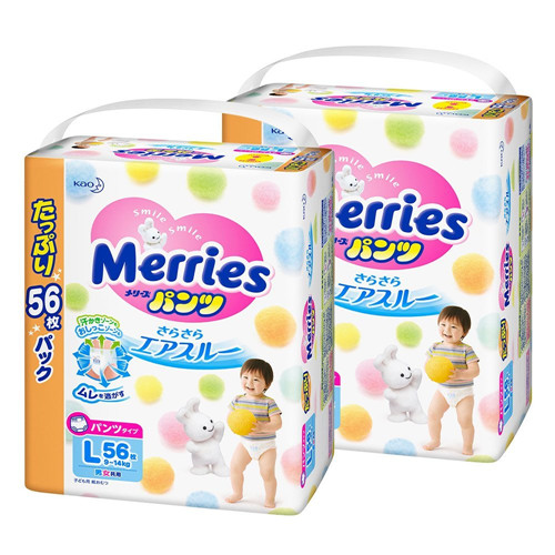 花王 Merries 纸尿裤 学步裤L(9～14kg) 瞬爽透气 112片 (56片×2)